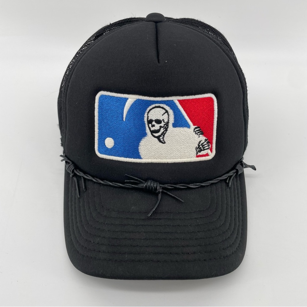 Loso NYC Santa Muerte Trucker Hat Black Barbed Wire Detail